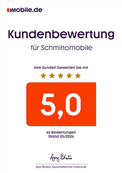 mobile.de Kundenbewertung – 5,0 Sterne, 65 Bewertungen